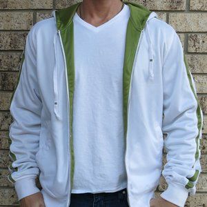 DC Vintage RARE Zip Hooded Skate Jacket, Medium, White & Green